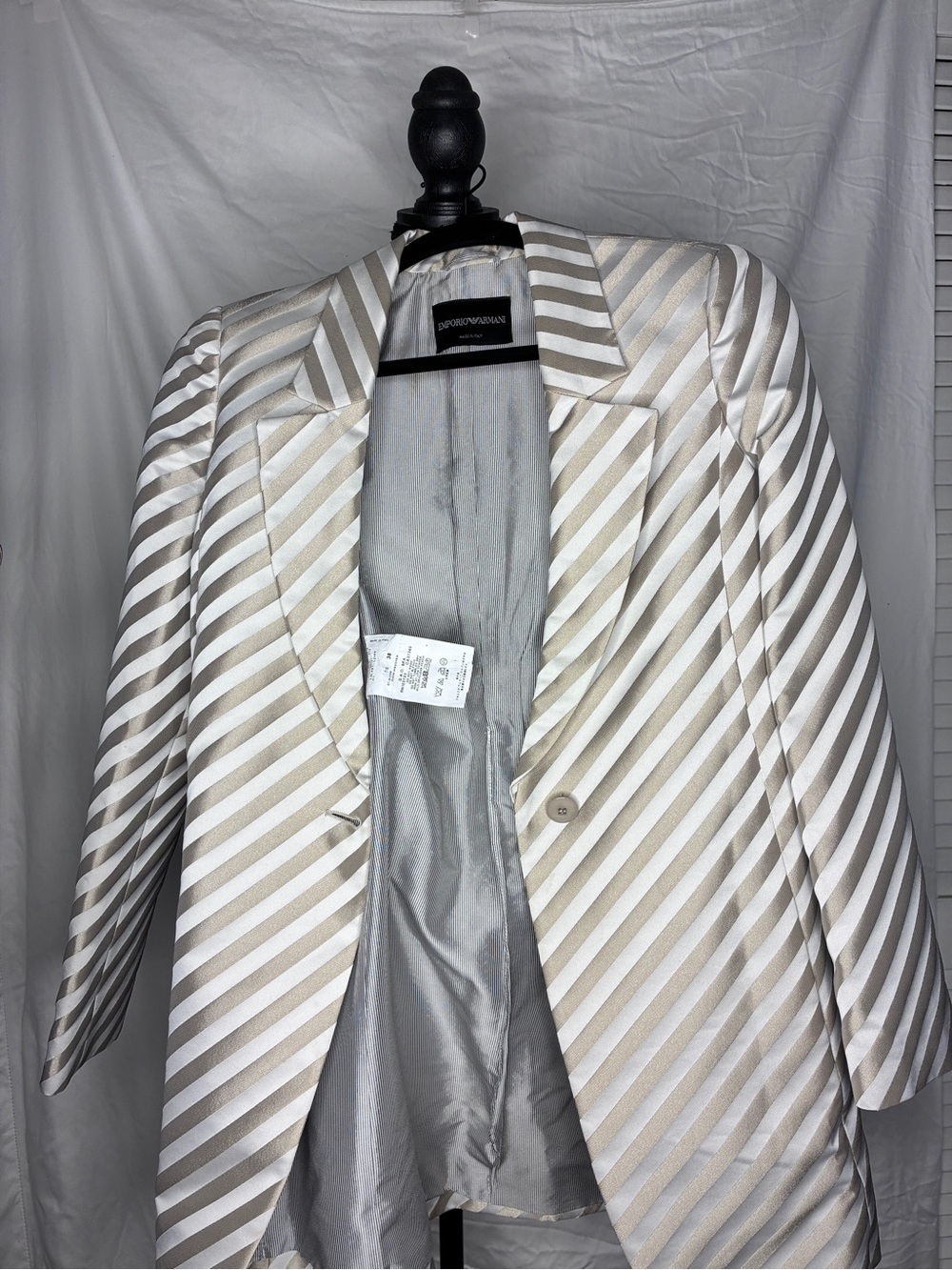 Emporio Armani Made in Italy IT 38 Striped Blazer Jacket Ivory Taupe/gold